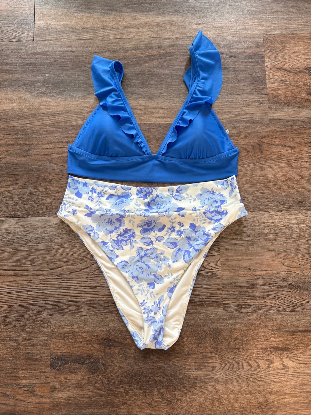 aerie Royal Blue Ruffle Floral Two-Piece Bikini